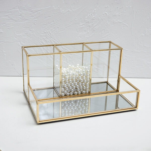 Glass Makeup Organizer Bathroom Cosmetic Organizer With Golden - Image 4