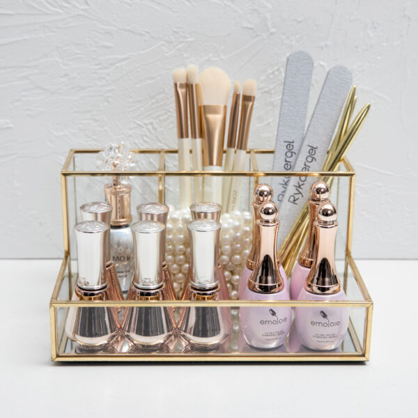 Glass Makeup Organizer Bathroom Cosmetic Organizer With Golden - Image 5