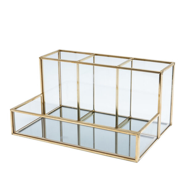 Glass Makeup Organizer Bathroom Cosmetic Organizer With Golden - Image 2