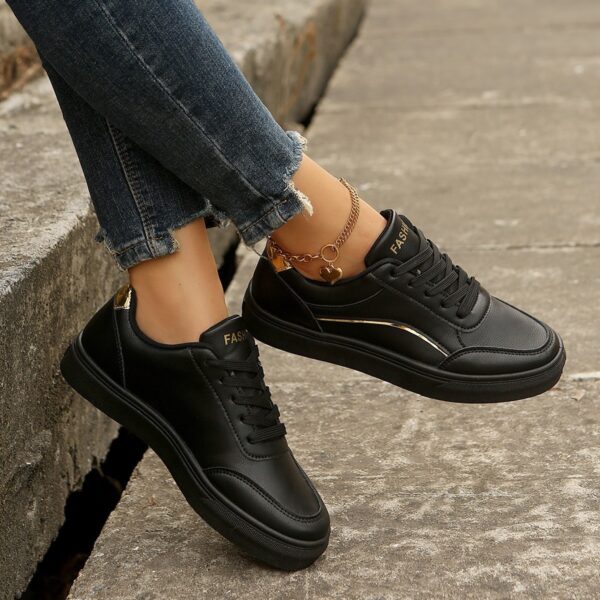 Lace-up White Flats Shoes Fashion Round Toe Slip-on Thick Sole Casual Shoes For Women - Image 4