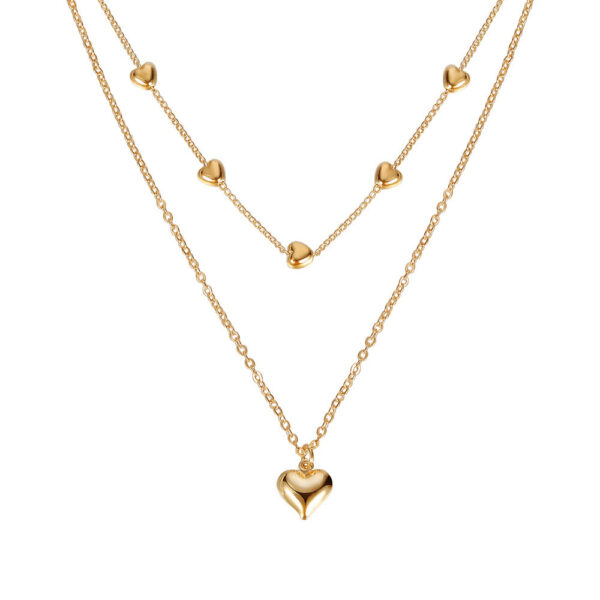 Double-layer Heart Pendant Fine Chain Necklace For Women Multilayer Gold Color Metal Necklaces Fashion Jewelry Accessories - Image 3